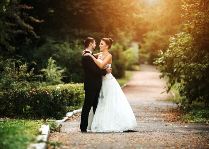 Beautiful wedding couple posing